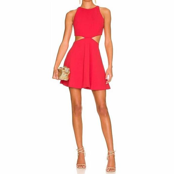 NEW Alice + Olivia Red Cara Cut-Out Flared Mini Dress Size 0 - Picture 2 of 9